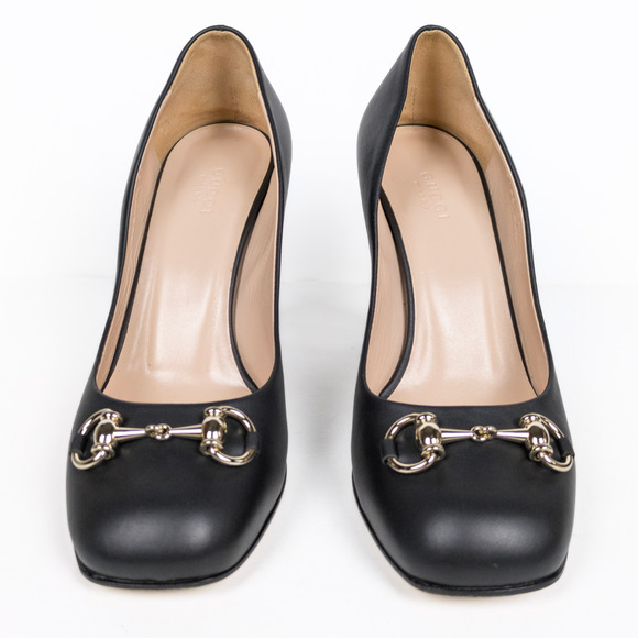 GUCCI Black Miro Soft Horsebit Pumps Block Heel Square Toe Womens EU 37.5 US 7.5 - Picture 7 of 12